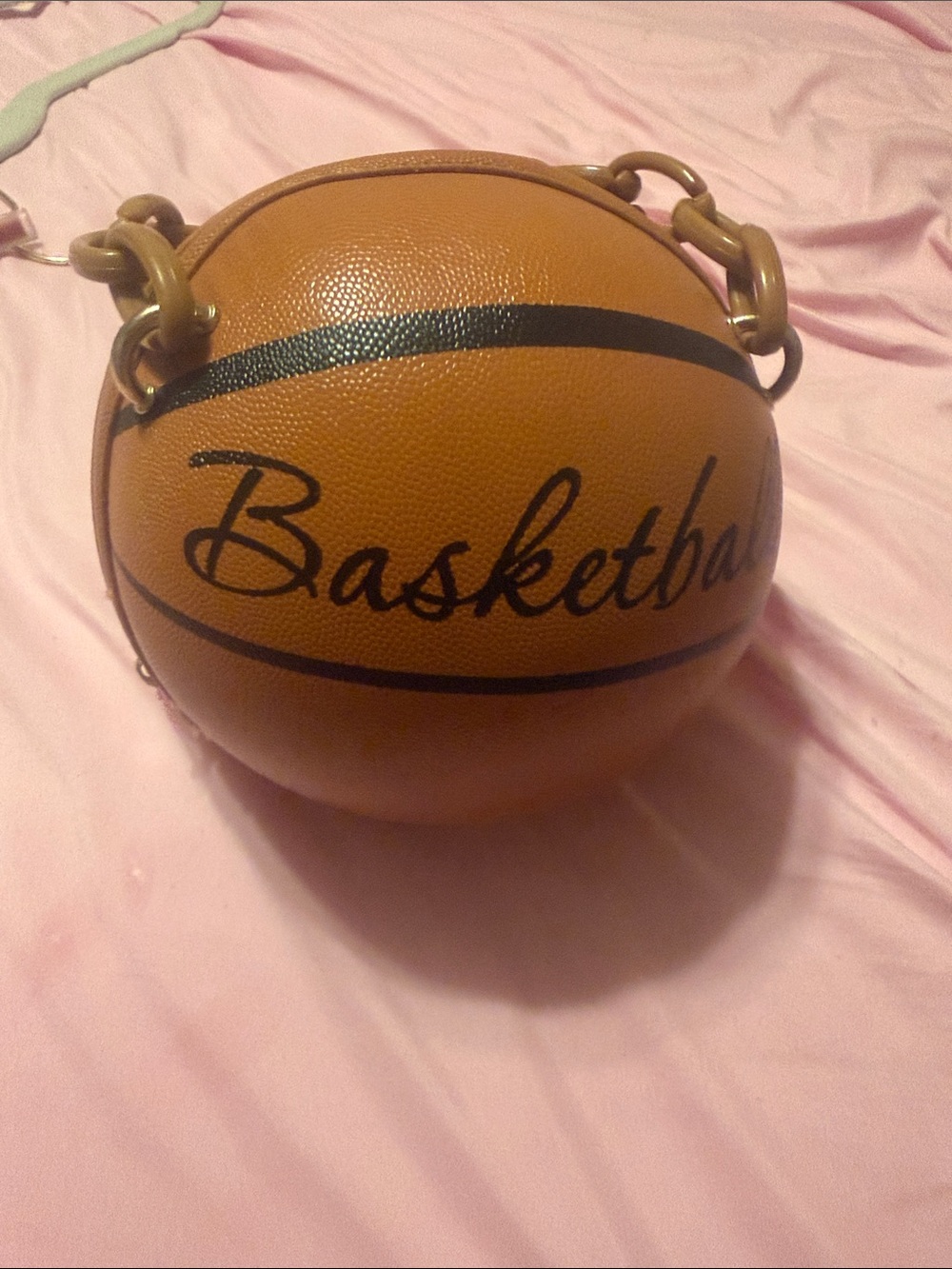 Novelty Basketball Crossbody Bag in Brown with Black Script